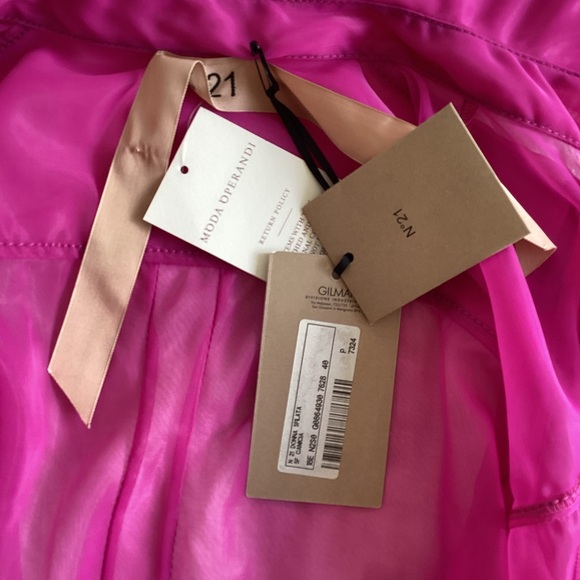 No. 21 Pink Mesh Semi Sheer Short Sleeve Button Down Shirt Top - Picture 5 of 6